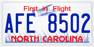 NC license plate AFE8502