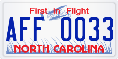 NC license plate AFF0033
