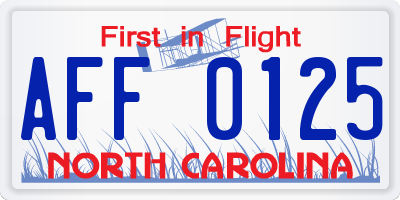 NC license plate AFF0125