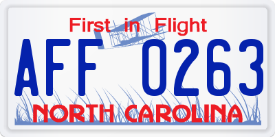 NC license plate AFF0263