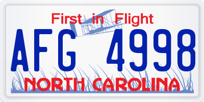 NC license plate AFG4998