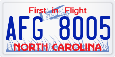 NC license plate AFG8005