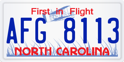 NC license plate AFG8113