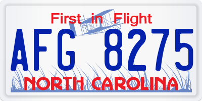 NC license plate AFG8275
