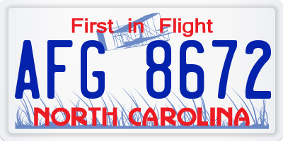 NC license plate AFG8672