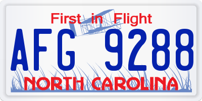 NC license plate AFG9288