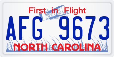NC license plate AFG9673