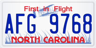 NC license plate AFG9768