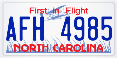 NC license plate AFH4985