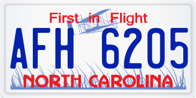 NC license plate AFH6205