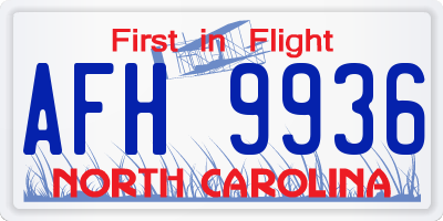 NC license plate AFH9936