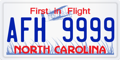 NC license plate AFH9999