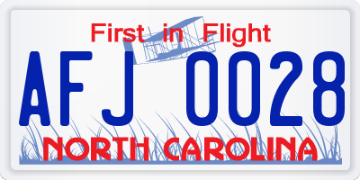 NC license plate AFJ0028
