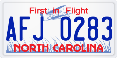 NC license plate AFJ0283