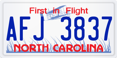 NC license plate AFJ3837