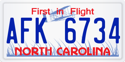 NC license plate AFK6734