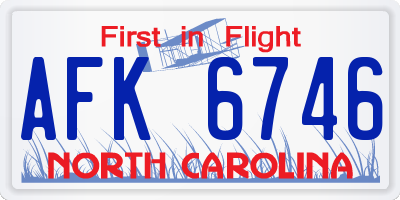 NC license plate AFK6746