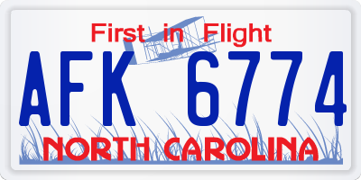 NC license plate AFK6774