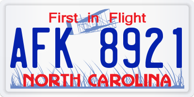 NC license plate AFK8921