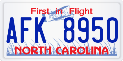 NC license plate AFK8950
