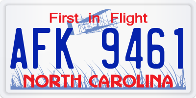 NC license plate AFK9461