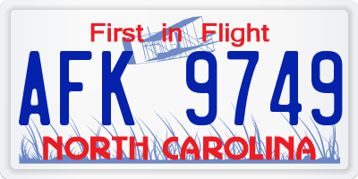 NC license plate AFK9749