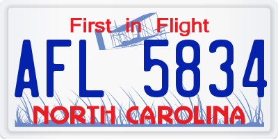 NC license plate AFL5834