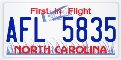 NC license plate AFL5835