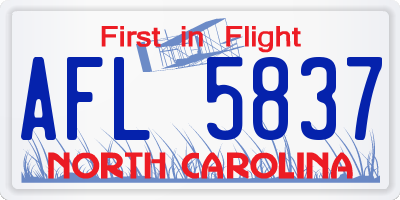 NC license plate AFL5837