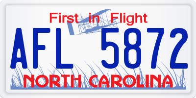 NC license plate AFL5872