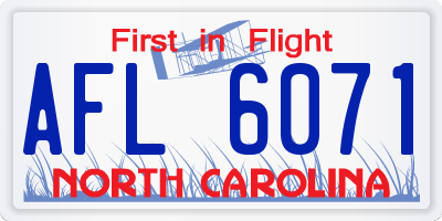 NC license plate AFL6071
