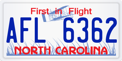 NC license plate AFL6362