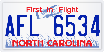 NC license plate AFL6534