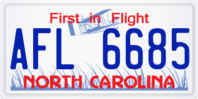 NC license plate AFL6685
