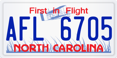 NC license plate AFL6705