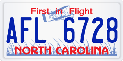 NC license plate AFL6728