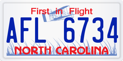 NC license plate AFL6734
