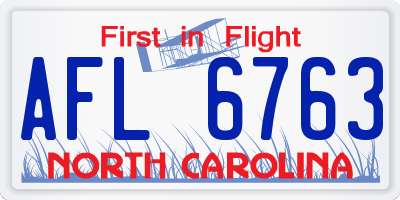 NC license plate AFL6763