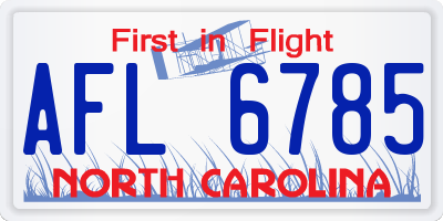 NC license plate AFL6785