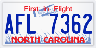 NC license plate AFL7362