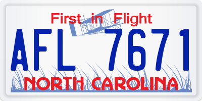 NC license plate AFL7671