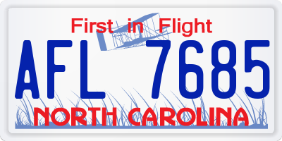 NC license plate AFL7685
