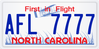 NC license plate AFL7777