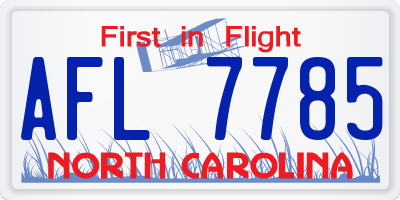 NC license plate AFL7785