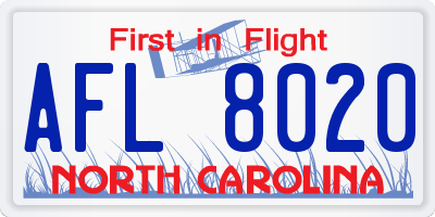 NC license plate AFL8020