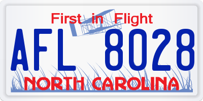 NC license plate AFL8028