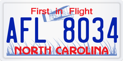 NC license plate AFL8034