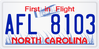 NC license plate AFL8103