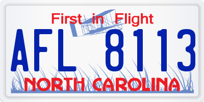 NC license plate AFL8113