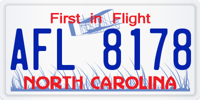 NC license plate AFL8178